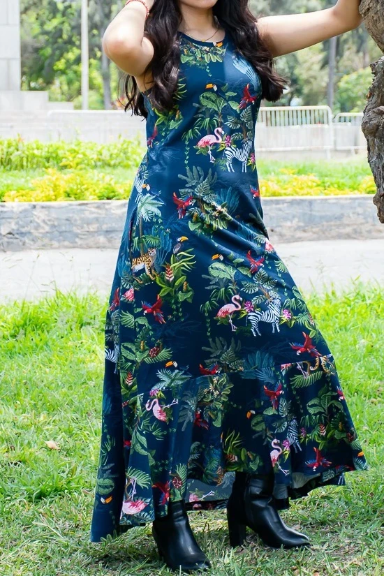 Vestido en jersey pima con estampado reactivo